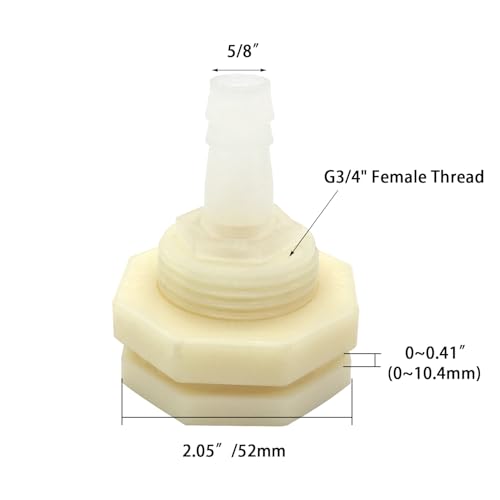 Bulkhead Fitting Adapter 16mm Barbed x G3/4 Female ABS Fitting, White Connector for Aquariums, Water Tanks, Tubs, Pools (Set of 4) - size: G3/4
