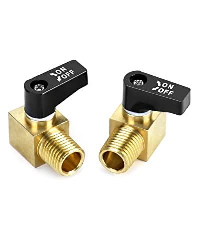 QWORK Air Compressor Valve, 2 Pack, Brass Mini Ball Valve, 1/4 in. NPT Male x NPT Female Shutoff Valve