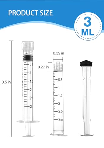 Luer Lock Syringe 3ml - Sterile Disposable Syringes without Needles (10 Pack), Individual Sealed Packaging - size: 3ml