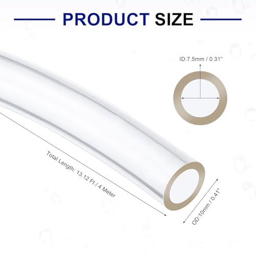 uxcell PVC Tubing, 7.5mm ID x 10mm OD - 13 Feet Long Clear Vinyl Water Pipe, Lightweight Plastic Flexible Water Pipe for Aquaponics, Air Hose, Irrigation