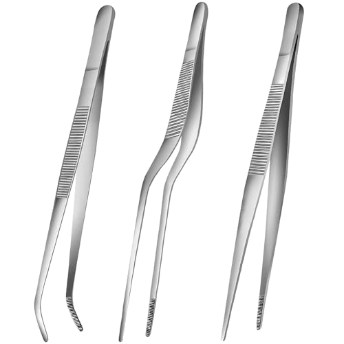 10-Inch Kitchen Tweezers Tongs Stainless Steel Kitchen Tweezers for Cooking Chef Tweezer Professional Skinny Tongs for Pasta Food Plating BBQ - size: 10INCH
