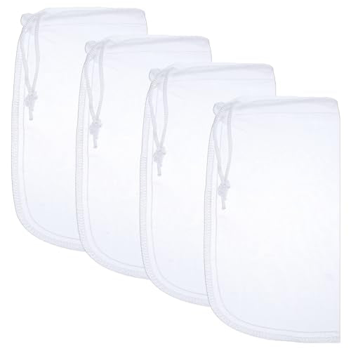 4 Pack Aquarium Filter Bags Fine Mesh Bag Filter Sock Nylon Aquarium Media Bag Reusable Extra Fine Filters Bags 180 Mesh Pouch Drawstring for Impurities Activated Carbon,White