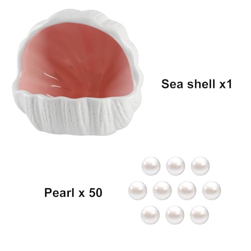 Cute Betta Fish Tank Accessory Decorations Ceramic Conch Shell-Shaped House Aquarium Decor Thematic Ornament Hideout Cave for Shrimp Fish Playing or Hiding (Pink, Small with 50pcs Pearl) - color: Pink