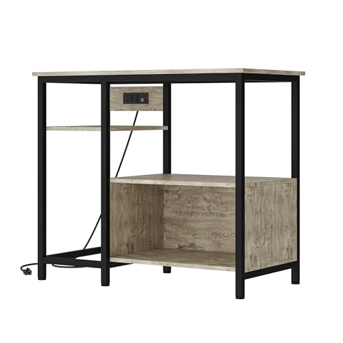 Heavy Duty 40-50 Gallon Aquarium Stand - Metal & Wood, 4-Tier Open Storage Shelves, Drawer, Power Outlets, Sturdy Legs, Supports up to 660LBS, 36.6" x 18.9" x 30.7" - Gray - color: Gray