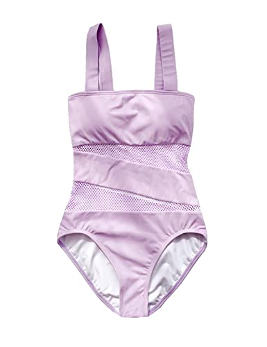 Women's Mesh Swimsuits One Piece Cutout Bathing Suits Backless Hollow Out Swimwear Sexy See Through High Cut Monokini - color: Lavender, size: 8