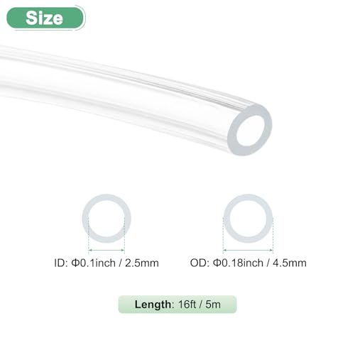 M METERXITY Clear Plastic Tubing, 0.1Inch(2.5mm) ID 0.18Inch(4.5mm) OD, 16ft(5m) Length PVC Tube Low Pressure Flexible Vinyl Tubing for Garden/Water Hose Airline Tube Aquarium - size: 0.1"×0.18"×16ft
