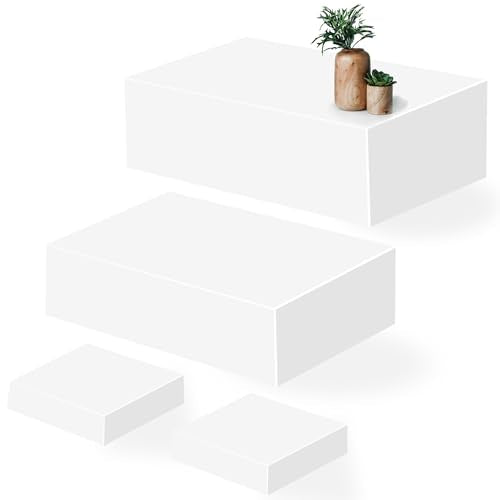 Large Buffet Risers Set of 4, 16"x8"x5" Display Stands, White Acrylic Food Risers for Party, Dessert Table, and Catering, Nesting and Stackable Display Risers - size: Large02