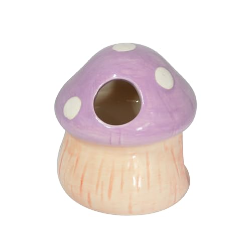 Ceramic Fish Tank Decor, Cute Mushroom House Aquarium Decorations, Betta Tank Accessory Hideout Caves Ornament for Small Fish Goldfish Shrimp Toad Reptiles (Purple) - color: Purple