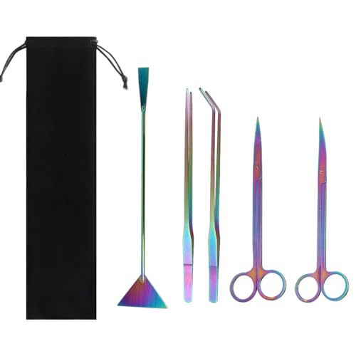 Aquarium Aquascaping Tools Kit,4 in 1/5 in 1/6 in 1 Stainless Steel Aquatic Plants Tweezers Scissors Spatula Cleaning Tool Set W/Storage Bag for Aquariums Fish Tank - size: 5-in-1