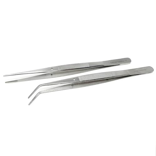 Lab Tweezers High Precision Forceps, 6" (15.2 cm), Fine Strong Point tweezers, Stainless Steel (6" Straight + Angled) - size: 6 " Straight + Angled