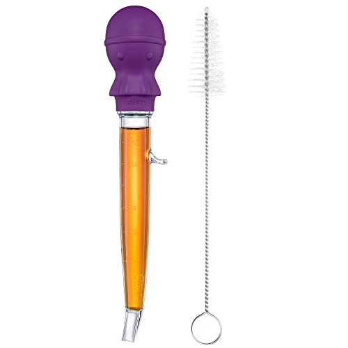 U-Taste 1.5oz Angled Turkey Baster - 228.2ºF Heat Resistant Food Grade Tritan and Silicone Large Octopus Bulb Baster Set with Cleaning Brush for Cooking Basting Meat Poultry Beef Chicken (Purple) - color: Purple