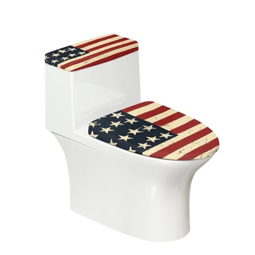 Vintage American Flag 2 Pack Novelty Toilet Lid Cover Set Stars US Flag Standard Toilet Seat Lid Covers July 4th Travel-Friendly Toilet Tank Cover - color: Vintage American Flag