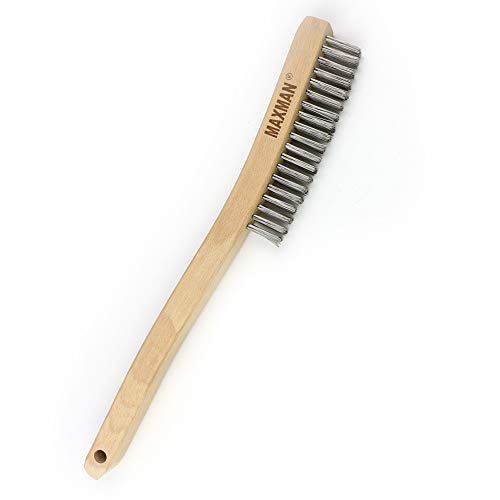 MAXMAN Wire Brush, Heavy Duty Stainless Steel Wire Brushes for Cleaning Rust, Grill Brush, Steel Brush for Paint Removal, Welding, Stiff Bristle Metal Brush with 14" Long Beech Handle, Large - style: 1 Stainless Steel Brush