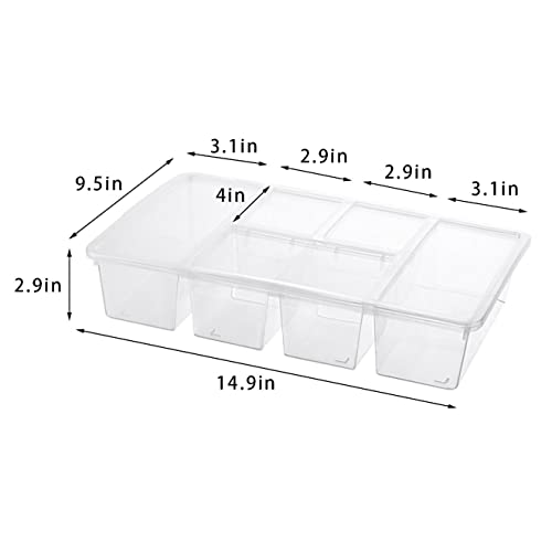 MANO 2 Pack Divided Veggie Tray with Lid - 5 Compartment Clear Snack Containers for Fridge, Stackable Produce Saver Storage for Fruits, Vegetables, Meat & Fish