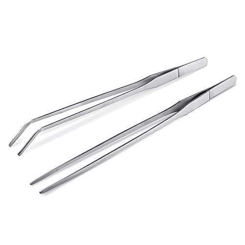 2Pcs Stainless Steel Reptile Feeding Long Tongs Tweezers for Reptile, Lizards, Gecko, Spider, Tarantula, Hedgehog, Snake, Aquarium