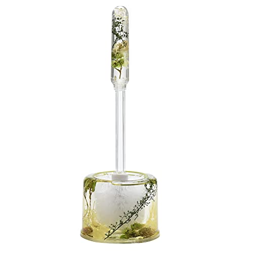 Locco Decor 5 Piece Acrylic Liquid 4D Floating Motion Bathroom Vanity Accessory Set Garden Botanic Green Plants Toothbrush Holder, Tumbler, Soap Dispenser, Soap Dish, Toiletbrush Holder Set - size: 5-piece, style: Green Plants