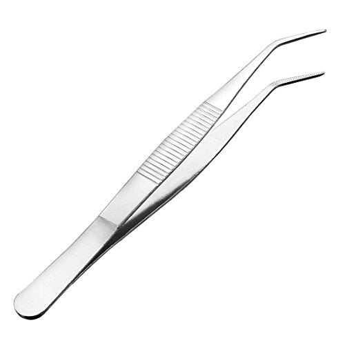 uxcell 6.3-Inch Stainless Steel Tweezers with Curved Pointed Serrated Tip