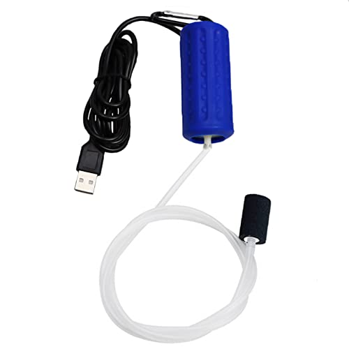 Aquarium Air Pump Mini USB Fish Tank Oxygen Air Pump Portable Ultra Silent Air Aerator Pump Energy Saving Oxygen Bubbler with Air Stone and Single Outlet Silicone Tube 1W - color: Dark Blue