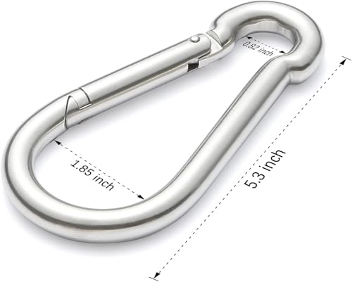 sprookber Stainless Steel Spring Snap Hook Carabiner - 304 Stainless Steel Caribeener Clips, Set of 6 - size: 5.3 Inch