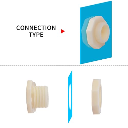 ChillWaves ABS Bulkhead Fitting 1/2" Double Thread Connector Adapter for Water Tank, Aquariums, Rain barrels(8-PACK) - size: 1/2 INCH, style: Bulkhead Fitting