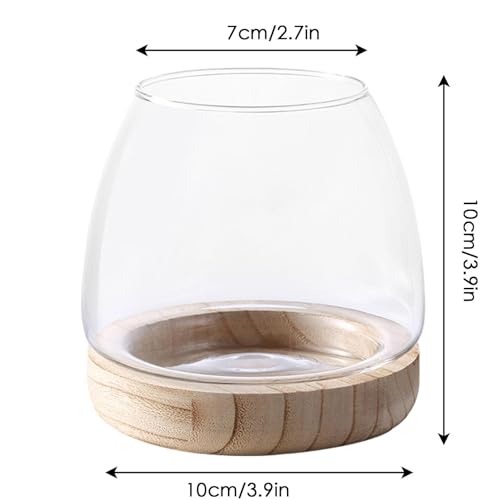 Glass Fish Bowl with Wooden Base - Clear Aquarium for Betta/Gold-Fish, Hydroponic Plant Vase, Desktop Tank, Art Deco Terrarium for Home Decor - size: 10cm
