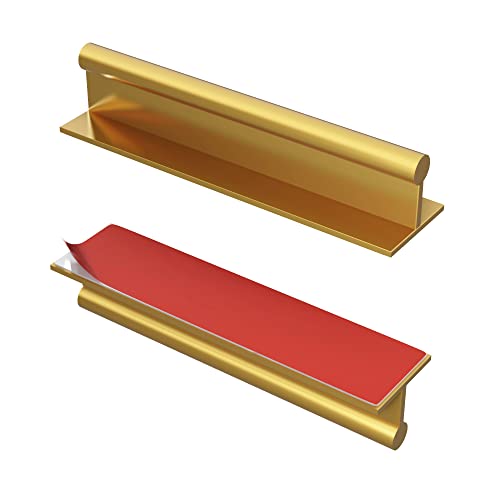 HRX Self-Adhesive Edge Fingerpull Door Handle - Easy to Install Screwless Peel and Stick on Glass, Wood, Metal, Plastic - Sliding Doors Knob for Kitchen Fronts, Drawers & Dressers Panels - 2 Pack - color: Brass Gold