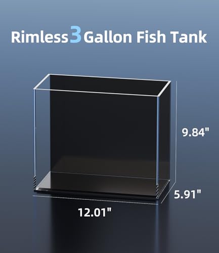 3 Gallon Glass Fish Tank Ultra Clear Rimless Aquarium, Built-in Black Background Rectangular Tank - size: 3 gallon tank only