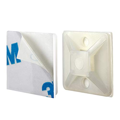 XHF 100 PCS 3/4" White Self Adhesive Cable Zip Tie Mounts Wire Cable Clips Holders Management Anchors Organizer Holders Squares(HS-101S) - color: White, size: 3/4"-100pcs