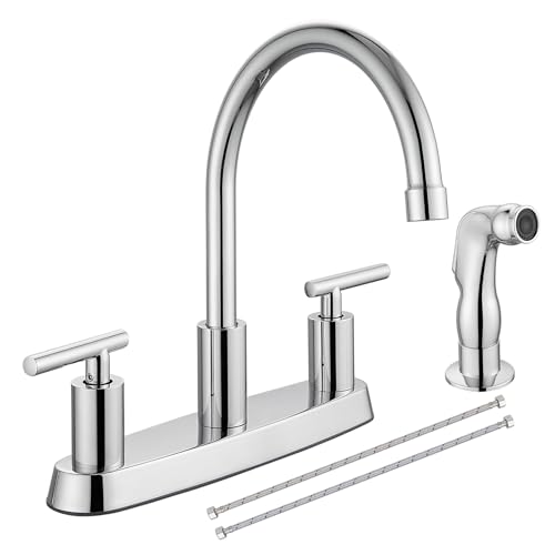Kitchen Faucet, High Arc 360° Swivel Spout, 2-Handle 8 Inch Centerset Kitchen Sink Faucet with Side Sprayer, 3 or 4 Hole Kitchen Faucet for RV, Utility & Laundry Sink, Polish Chrome - color: Polish Chrome