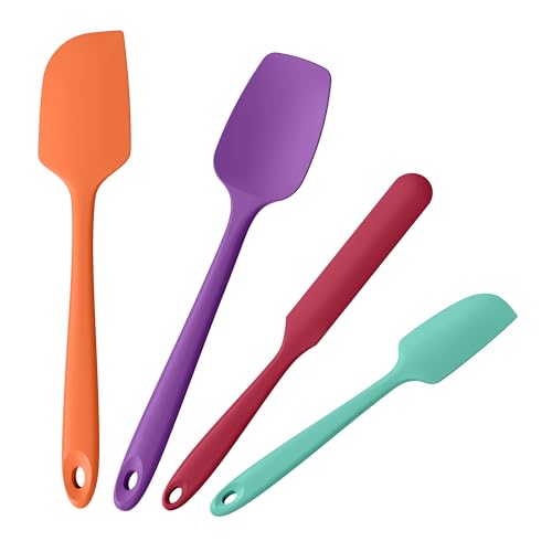 4-Piece Silicone Spatula Scrapers: Doosu 600°F Heat Resistant Food Grade Kitchen BPA Free Rubber Baking Cooking Tool Nonstick Utensil Set for Mixing, Scraping, Folding, Stirring, Serving (Multi-5) - color: Multicolor 8, size: Set of 4