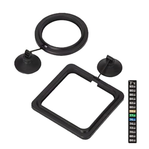 2pcs Feeding Fish Ring Set, Fish Food Feeder +Thermometer Strip, Tank Decor, Aquarium Tank Accessories for Floating Foods, for Betta, Guppy, Goldfish Etc - color: Black Set
