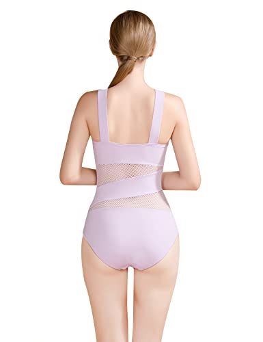 Women's Mesh Swimsuits One Piece Cutout Bathing Suits Backless Hollow Out Swimwear Sexy See Through High Cut Monokini - color: Lavender, size: 8