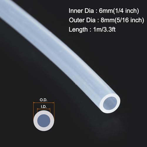 MECCANIXITY 3.3ft Clear Silicone Rubber Tubing 1/4" ID 5/16" OD Plastic Tube Flexible Air Hose for Brewing, Wine Making, Pump Siphon, 6mm x 8mm, with 2pcs Clamps - color: Clear, size: 1/4" x 5/16"