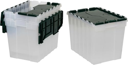 Akro-Mils KeepBox 18 Gallon Storage Container, Nesting and Stackable Plastic Storage Box with Lid Attached, Clear Tote for Garages, Closets, and Moving, 21" x 15" x 17", Clear/Green, 3-Pack - color: Clear/Green, size: 18 Gallons