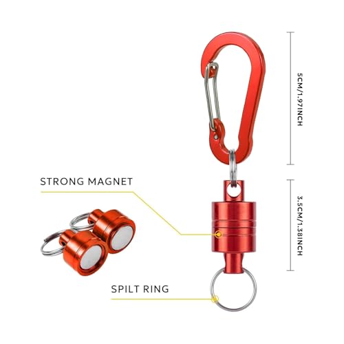 Magnetic Net Release Fly Fishing Net Retractor Magnetic Keychain, for Fly Fishing with Retractable Coiled Lanyard Carabiner - color: Blue Aluminum