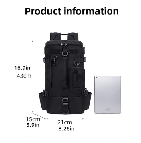 Tactical Fishing Backpack with Rod Holders,35L MOLLE Tackle Bag Water Resistant for Men and Women,Outdoor Gear Storage for Saltwater and Freshwater (Black) - color: Black