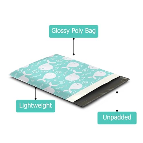 12x15 (50) Blue Whales Designer Poly Mailers Waterproof Self Sealing Tear Resistant Polymailers Shipping Envelopes Premium Printed Bags For Small Businesses - color: Blue Whale, size: 12x15