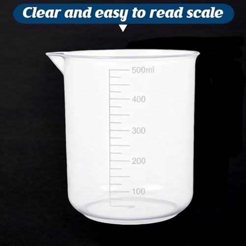 4PCS 500ml Plastic Lab Beakers, Transparent Graduated Measuring Cups with Pour Spout for Science Experiments, Kitchen & DIY - style: 500 ML