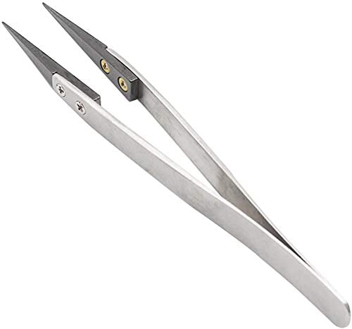 FEITA Black Pointed Ceramic Tip Tweezers - Precision Stainless Steel Tweezer for Electronic Repair, DIY Hobby (1 Pc) - color: Black Head