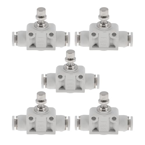 Push to Connect Air Fittings 5/32" Air Flow Control Valve Plastic 5 Pcs White Silver Tone - size: 4mm/5/32"