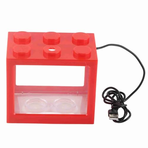 Mini USB LED Aquarium Fish Bowl Plastic Tank with White Light for Desk Tabletop Decor Energy-Saving Office Accent(Red) - color: Red