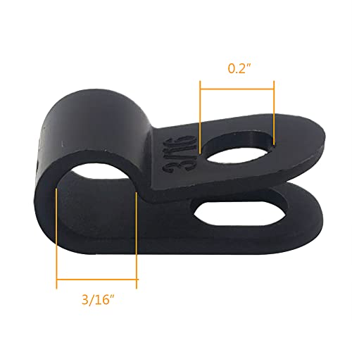 Cable Clamp R-Type Cable Clip Wire Clamp 3/16" Nylon Screw Mounting Cord Fastener Clips with Screws for Wire Management - Black - 50 Pcs - size: 3/16" Black