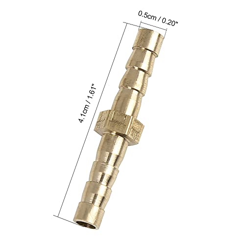 X AUTOHAUX 5mm Brass Barb Hose Fitting Straight Union Connector for Air Water Gas Oil 5pcs - size: 5mm