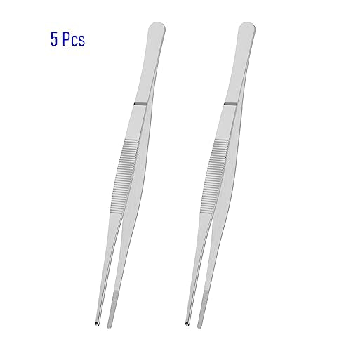 2 PCS 5 Inch Stainless Steel Tweezers, with Straight Round Blunt Serrated Tip, 1/16 Inch Thickness Stainless Steel, Multipurpose Daily Garden Home Lab Craft Repairing Tool - size: 5"L(1/16"T)