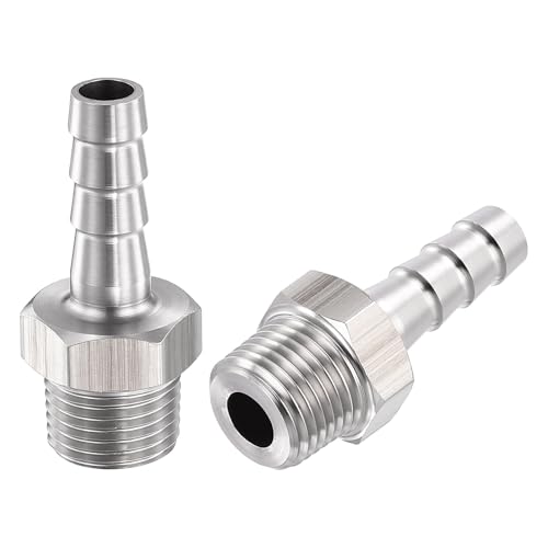 2 Pack Stainless Steel Hose Barb to g Male Adapter, 6mm Barb x 1/8" g Male for Industrial, Automotive, Fluid Transfer, Home Gardening, and Water Treatment - size: 6mm Barb To 1/8" G Male