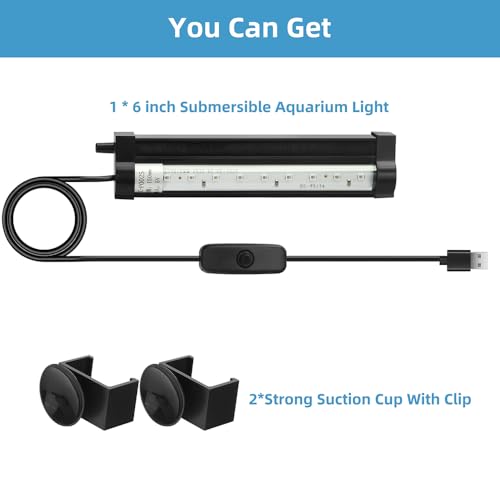 Submersible Aquarium Light 6Inch Fish Tank Light Bubbler Wall with Air Bubble Hole IP68 Waterproof Color Changing Led Light for Freshwater and Saltwater Aquariums Fish Tanks - size: 6 Inch