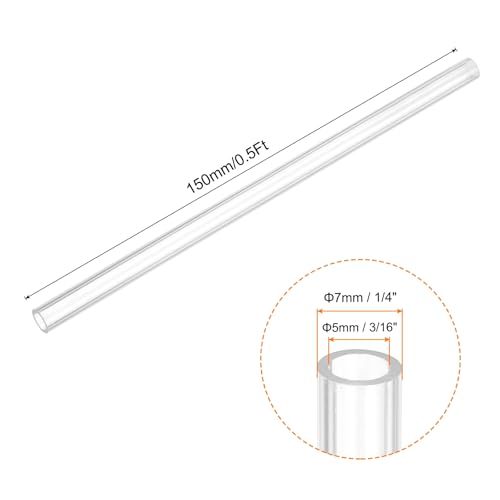 uxcell Rigid Round Clear Tubing 5mm(3/16") ID x 7mm(1/4") OD x 0.5Ft(150mm) Length Plastic Tube - size: 5mm x 7mm x 150mm