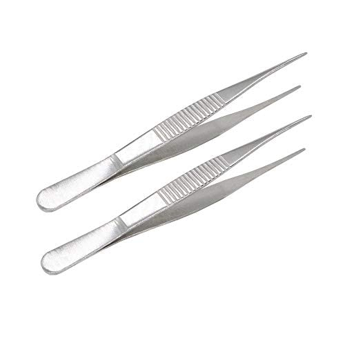 5 Inch Stainless Steel Tweezers with Straight Serrated Tip Multipurpose Forceps for Craft Repairing 2 Pack - size: 5 Inch