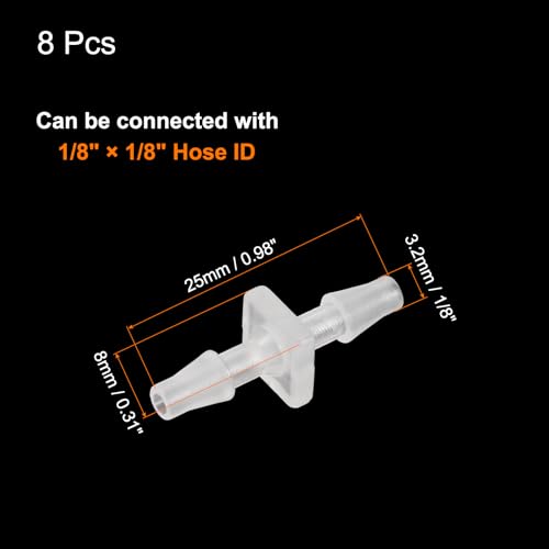 uxcell 8Pcs Plastic Hose Barb Fitting, 1/8" x 1/8" Barb Pipe Connectors Hose Fitting Adapter Splicer Mender Adapter Union for Fuel Gas Liquid Air Hose Repair - size: 1/8" x 1/8"