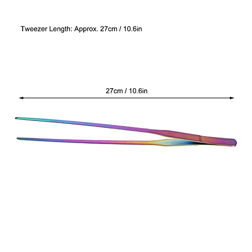TITA-DONG 27cm Reptile Feeding Tongs, Rainbow Color Aquarium Tweezers Stainless Steel Fishbowl Long Tweezers, Aquascaping Tools for Hold Worms, Reptiles, Lizards, Bearded Dragon(27cm Straight Clip)